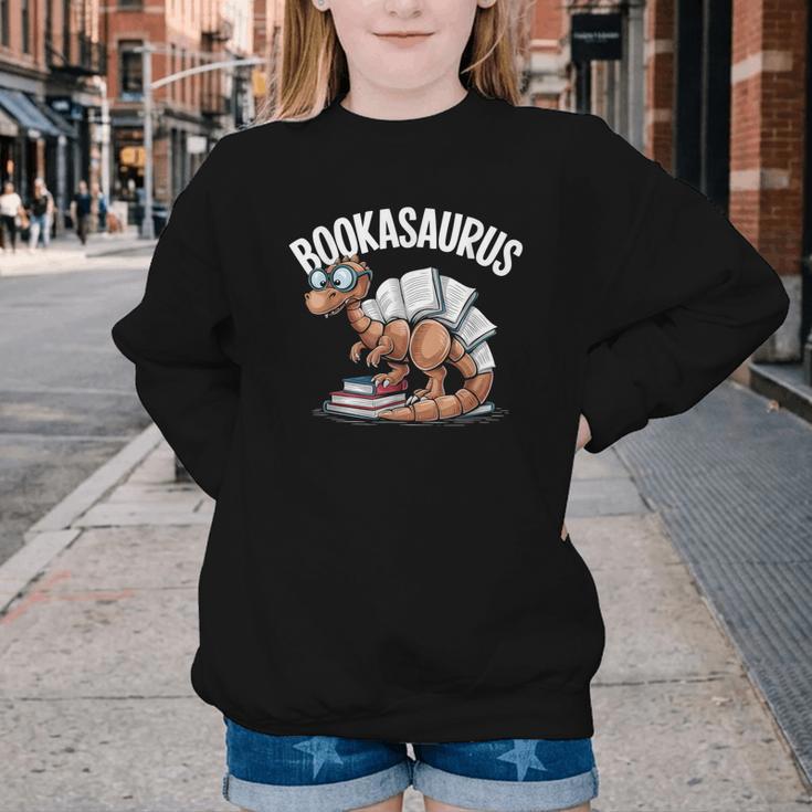 Book Dinosaur T-Rex Bookworm Dino Book Reading Youth Crewneck Sweatshirt