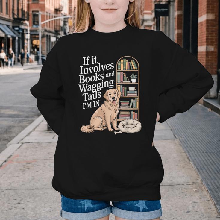 Book And Dog Lover Bookworm Reader Book Lover Youth Crewneck Sweatshirt