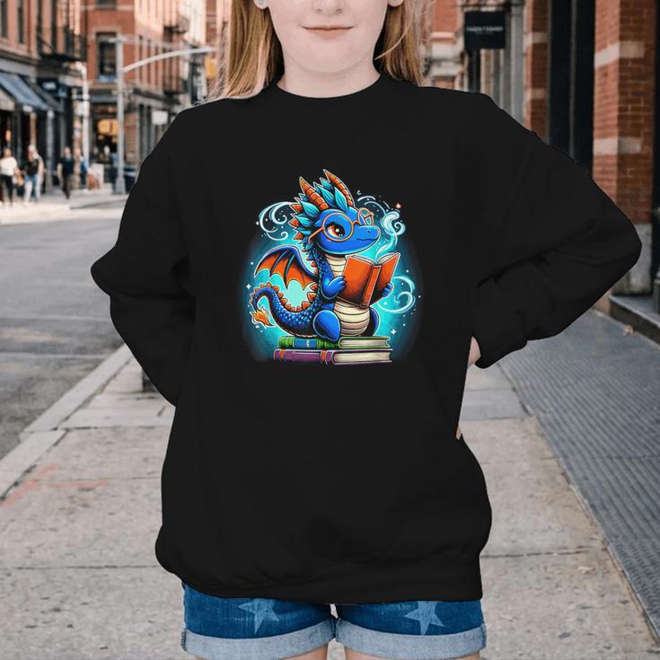 Book Dragon Reading Lover Youth Crewneck Sweatshirt