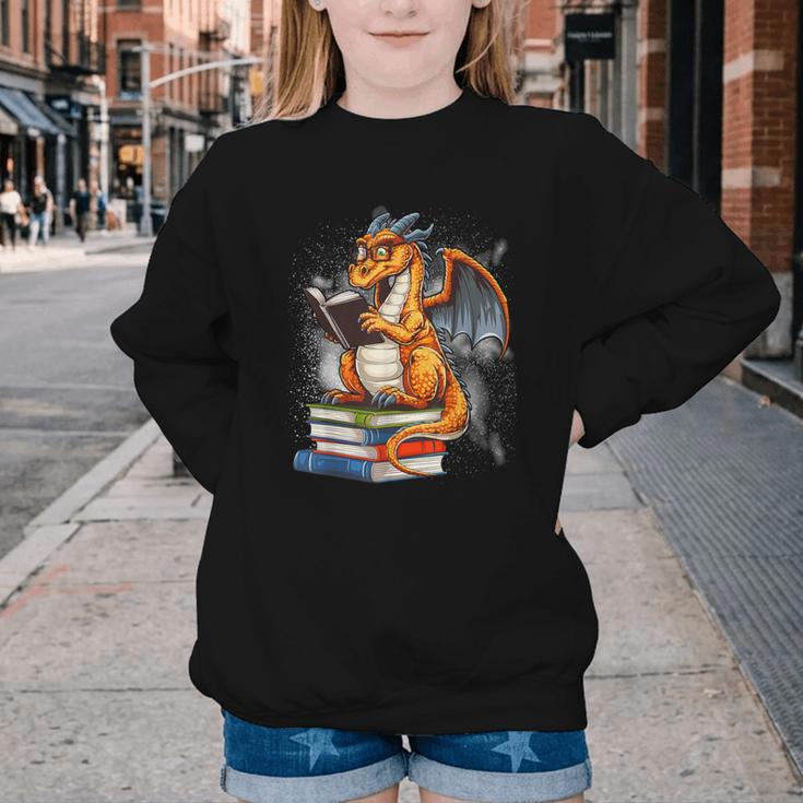 Book Dragon Reading Book Lover Youth Crewneck Sweatshirt Book Dragon Reading Book Lover Youth Crewneck Sweatshirt