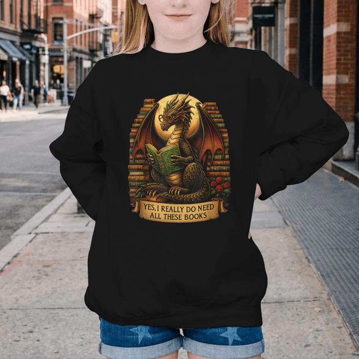 Book Dragon Yes I Really Do Need All These Books Men Women Youth Crewneck Sweatshirt