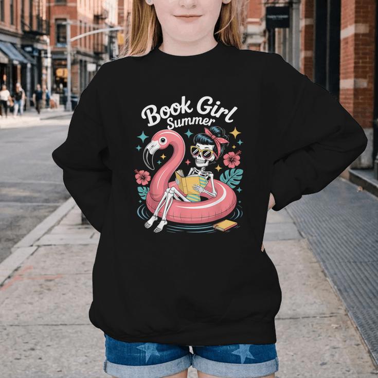 Book Girl Summer Skeleton Reading Books Lovers Beach Youth Crewneck Sweatshirt
