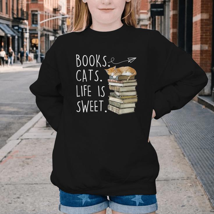 Book Lovers Books Cats Life Is Sweet Cat Lover Youth Crewneck Sweatshirt Book Lovers Books Cats Life Is Sweet Cat Lover Youth Crewneck Sweatshirt