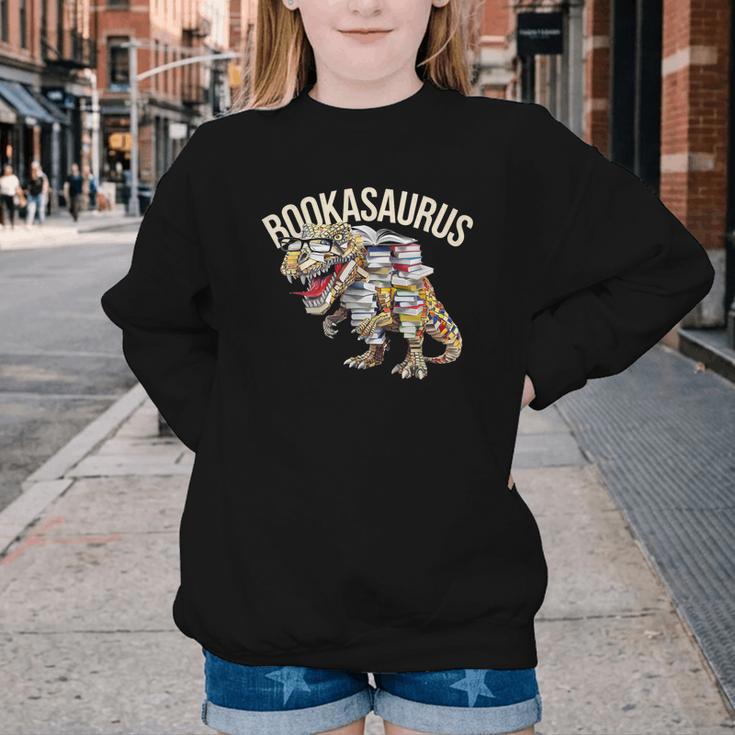 Book Reading Dinosaur T-Rex Dino Bookworm Youth Crewneck Sweatshirt