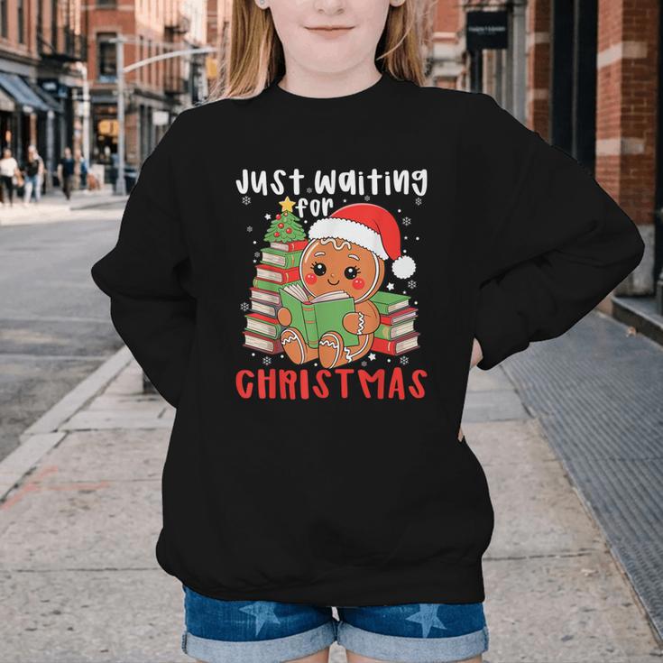 Book Reading Just Waiting For Christmas Gingerbread Youth Crewneck Sweatshirt