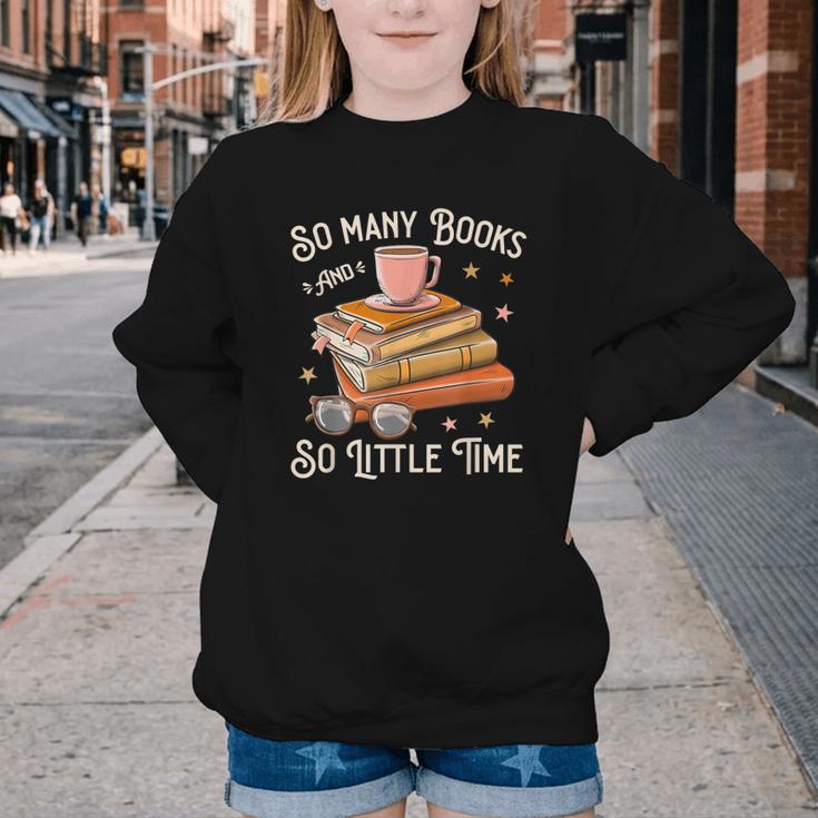 Book Reading Kafee Librarian Vele Books And Little Time Youth Crewneck Sweatshirt