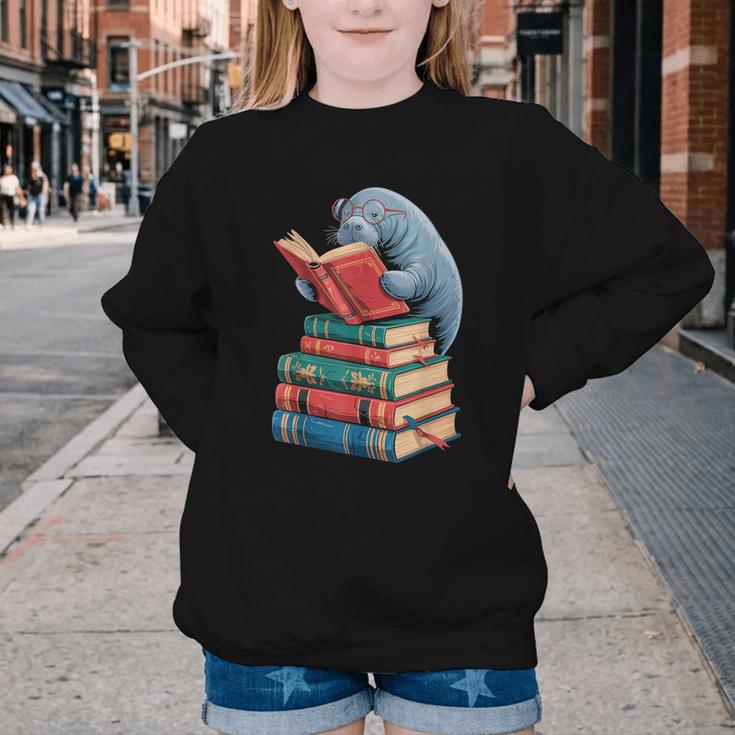 Book Reading Book Reader Manatees Sea Animal Sea Cow Manatee Youth Crewneck Sweatshirt