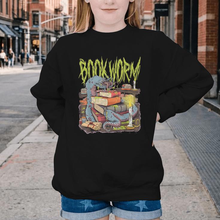 Graphic Book Worm Monster Horror Reading Book Lover Youth Crewneck Sweatshirt Graphic Book Worm Monster Horror Reading Book Lover Youth Crewneck Sweatshirt