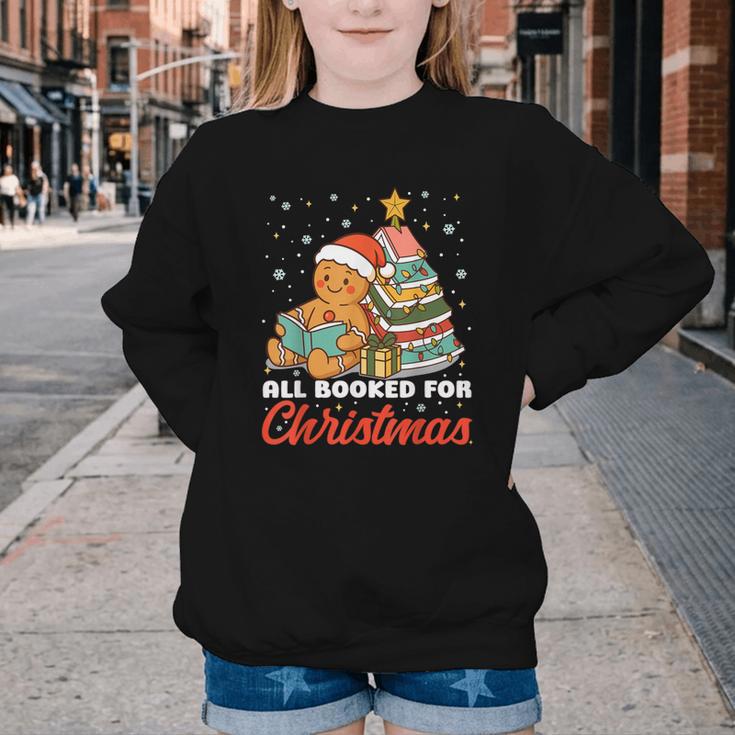 All Booked For Christmas Gingerbread Christmas Tree Book Kid Youth Crewneck Sweatshirt
