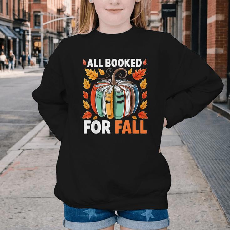 All Booked For Fall Book Pumpkin Autumn Thanksgiving Teacher Youth Crewneck Sweatshirt