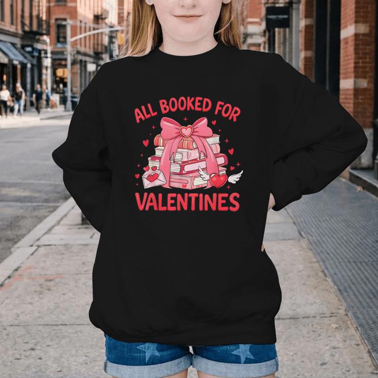 All Booked For Valentine Bow Books Lover Teacher Girl Women Youth Crewneck Sweatshirt