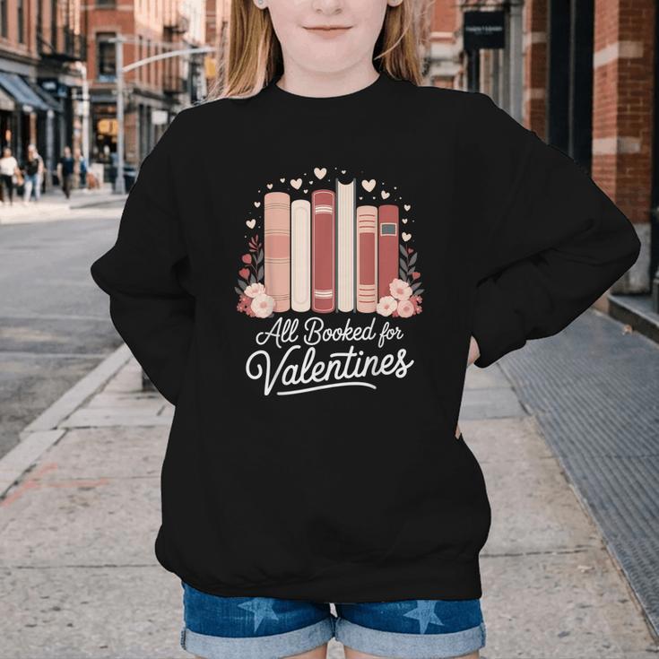 All Booked For Valentines Book Lovers Hearts Youth Crewneck Sweatshirt