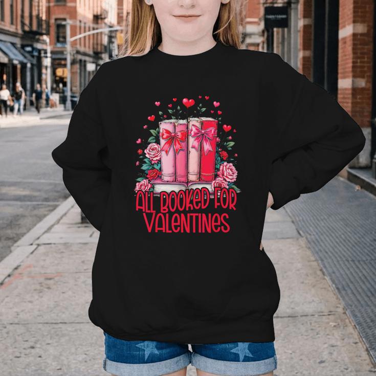 All Booked For Valentines Book Lovers Teacher Valentines Youth Crewneck Sweatshirt