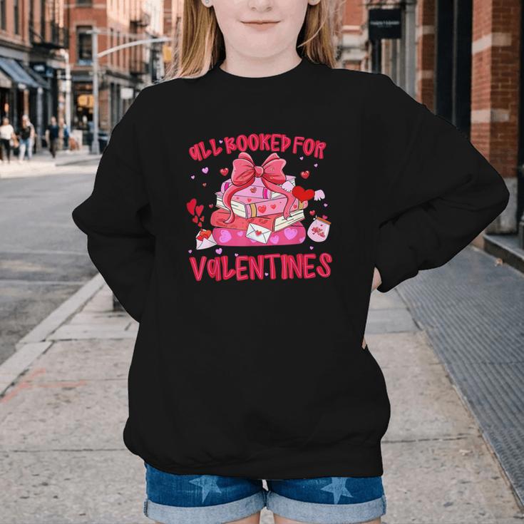 All Booked For Valentines Coquette Bow Book Valentine Day Youth Crewneck Sweatshirt