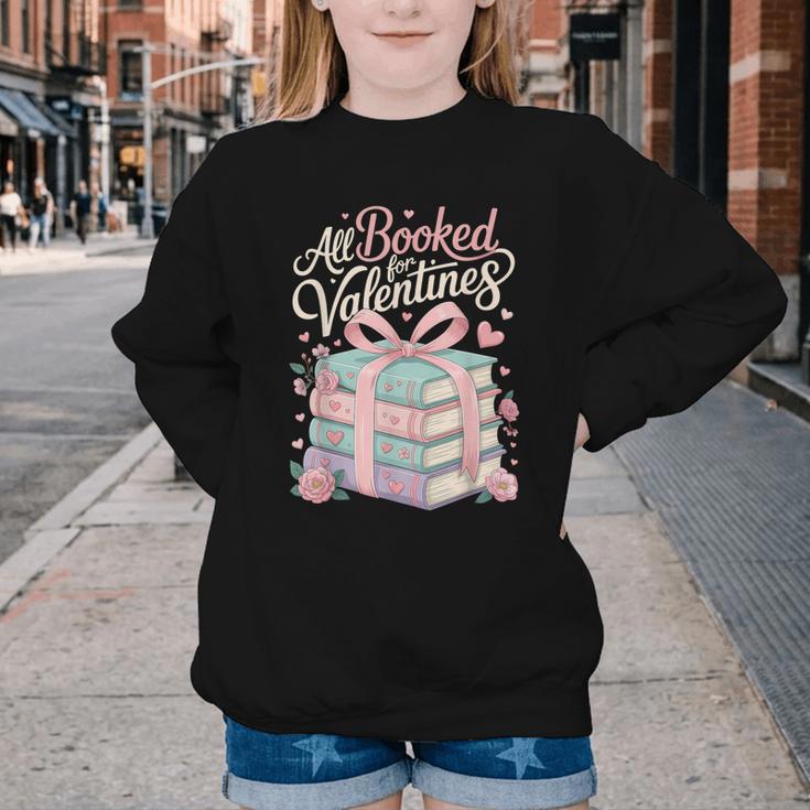All Booked For Valentines Stacked Books Youth Crewneck Sweatshirt All Booked For Valentines Stacked Books Youth Crewneck Sweatshirt
