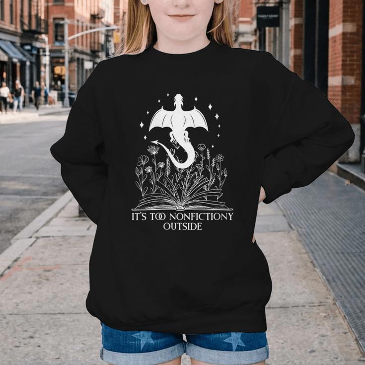 Bookish Dragon Book Club Reading Its Too Nonfictiony Outside Youth Crewneck Sweatshirt Bookish Dragon Book Club Reading Its Too Nonfictiony Outside Youth Crewneck Sweatshirt