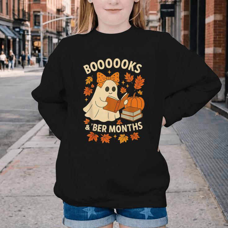 Books And BER Months Fall Librarian Reading Halloween Youth Crewneck Sweatshirt