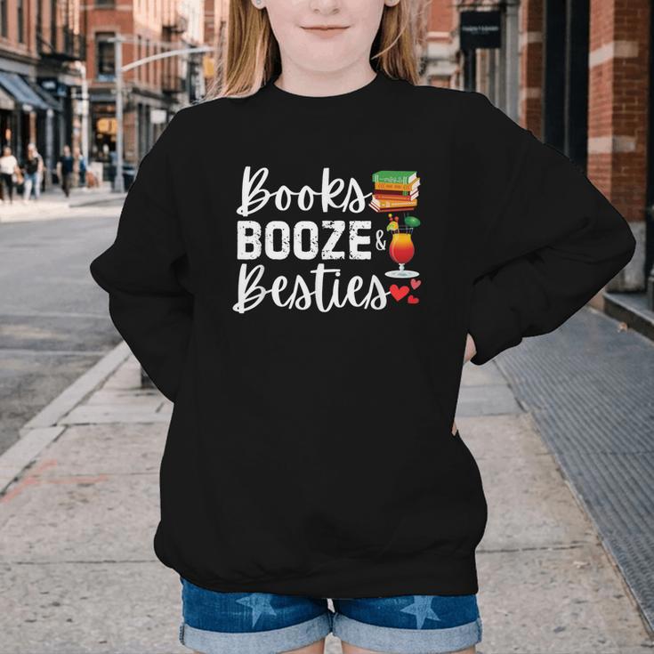 Books Booze And Besties Book Lover Bestie Squad Twinning Youth Crewneck Sweatshirt