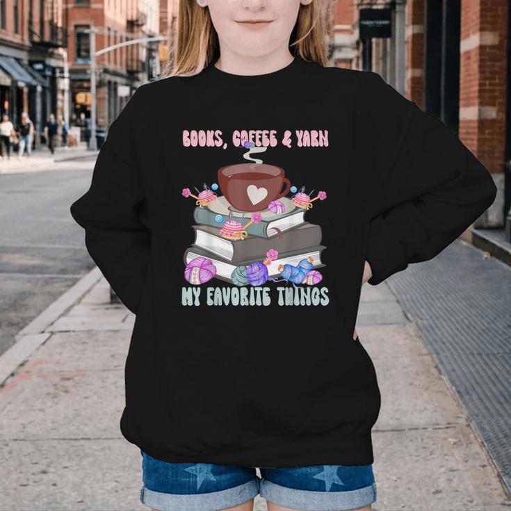 Books Coffee Yarn Lover My Favorite Things Youth Crewneck Sweatshirt