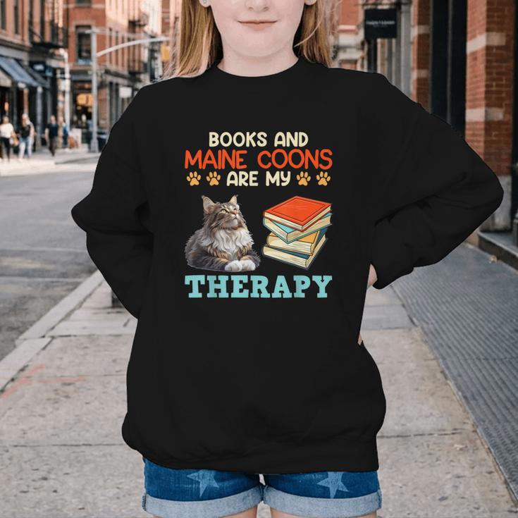 BOOKS AND MAINE COONS ARE MY THERAPY Main Coon Youth Crewneck Sweatshirt