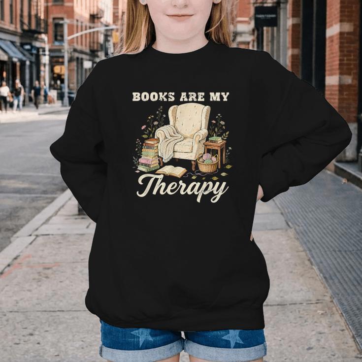 Books Are My Therapy Cozy Reading Chair Artwork Youth Crewneck Sweatshirt