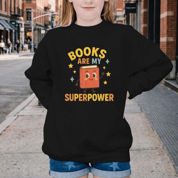 Books Are My Superpower Cute Reading Lover Youth Crewneck Sweatshirt