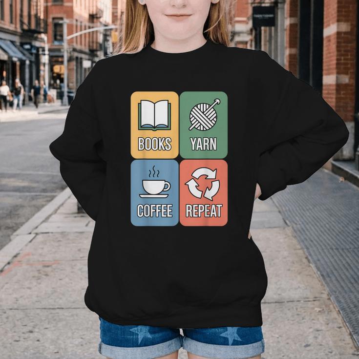 Books Yarn Coffee Repeat Crocheting Youth Crewneck Sweatshirt