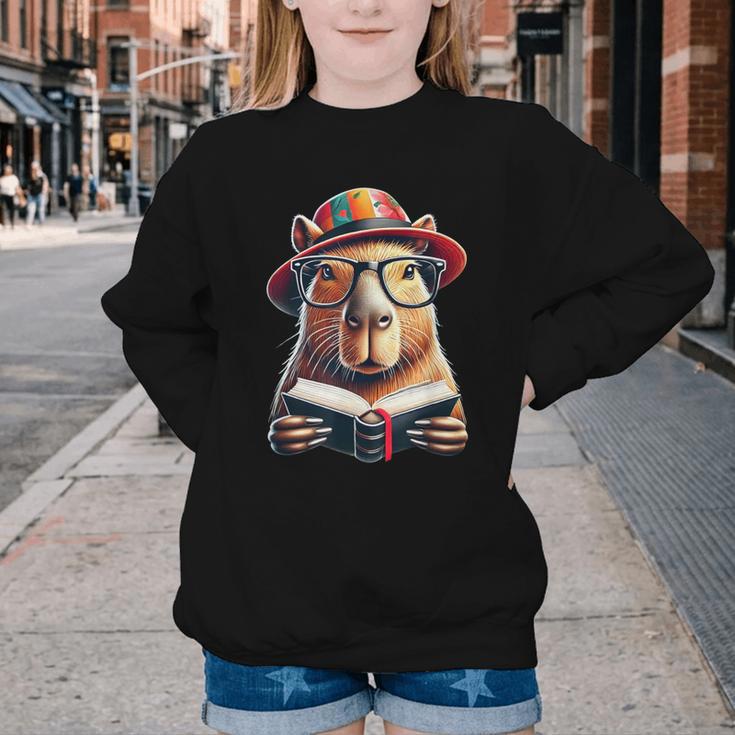 Capybara Bookworm Rodent Reading a Book Youth Crewneck Sweatshirt