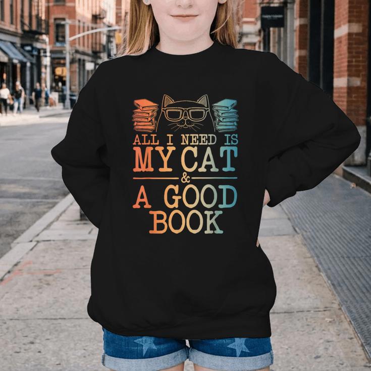 Cat & Book Art For Men Women Cat Librarian Novel Book Lover Youth Crewneck Sweatshirt