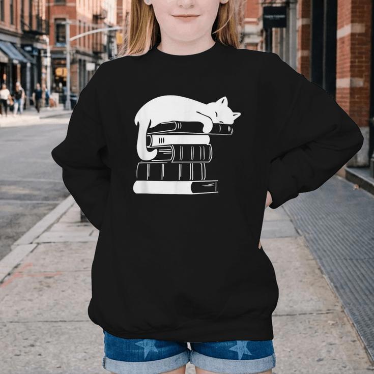 Cat Book Books And Cats Cat Lover Cat Mom Book Lovers Youth Crewneck Sweatshirt