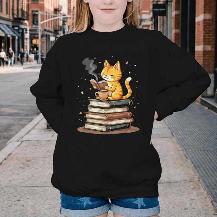Cat Reading Books Youth Crewneck Sweatshirt
