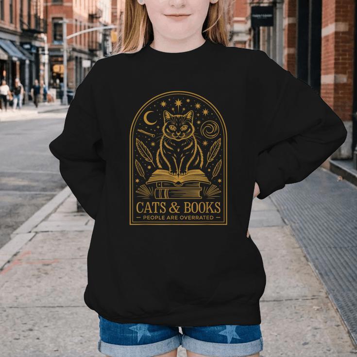 Cats And Books Because People Are Overrated Youth Crewneck Sweatshirt