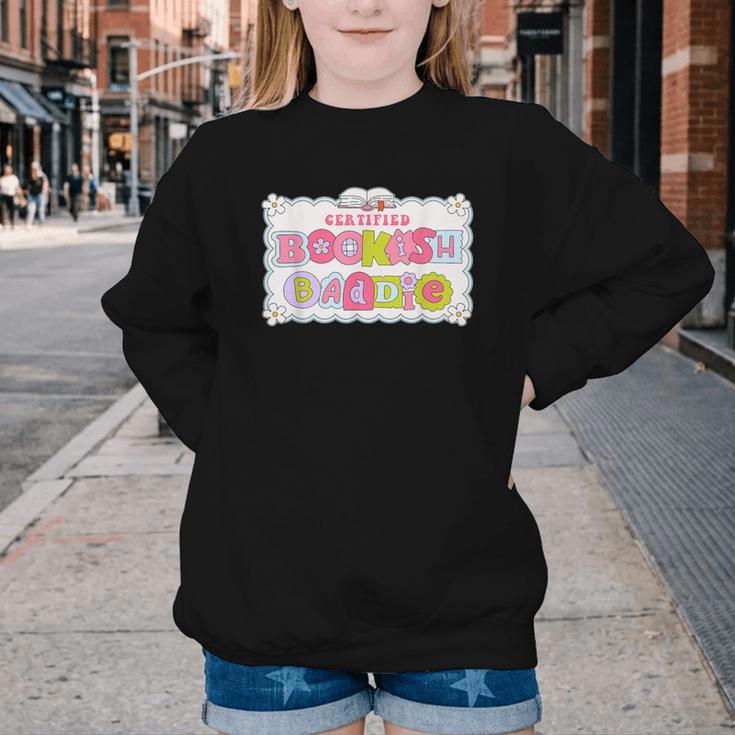 Certified Bookish Baddie Cute Book Lover Youth Crewneck Sweatshirt