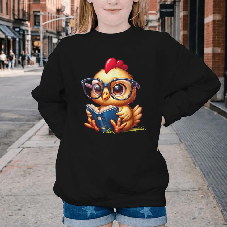 Chicken Reading a Book Farm Animal Chick Youth Crewneck Sweatshirt Chicken Reading a Book Farm Animal Chick Youth Crewneck Sweatshirt