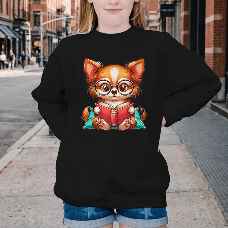Chihuahua Reading a Book Dog Youth Crewneck Sweatshirt Chihuahua Reading a Book Dog Youth Crewneck Sweatshirt