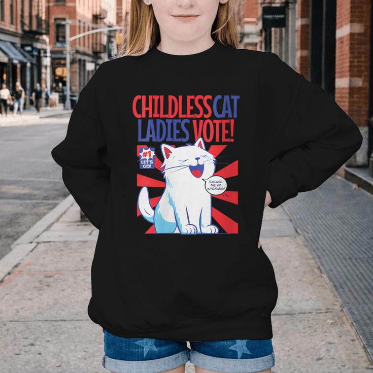 Childless Cat Ladies Vote Kamala Harris Cute Comic Book Cat Youth Crewneck Sweatshirt