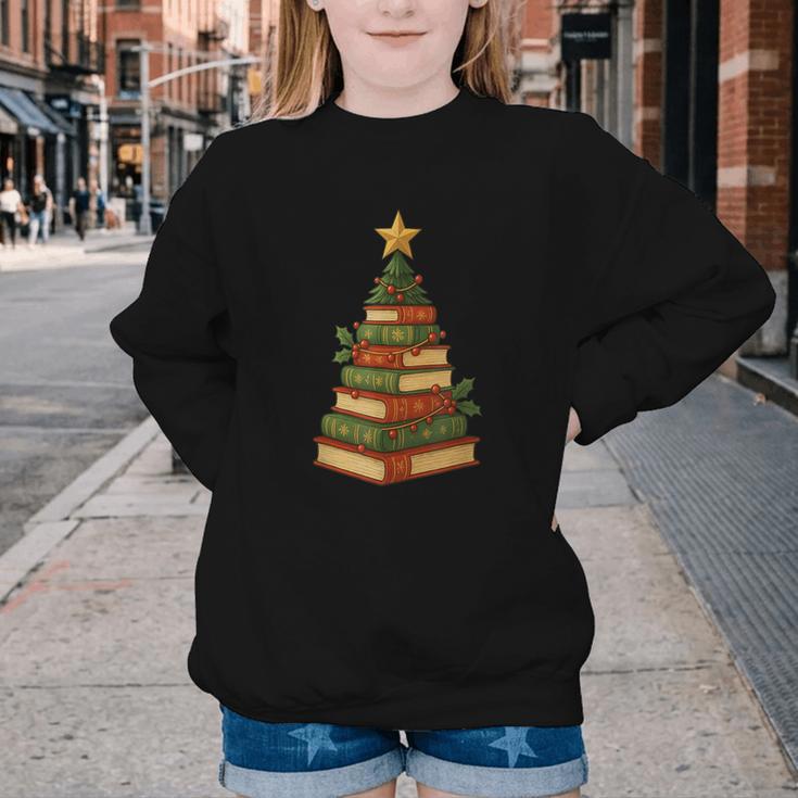 Christmas Book Tree Bookshelf Holiday For Readers Librarians Youth Crewneck Sweatshirt