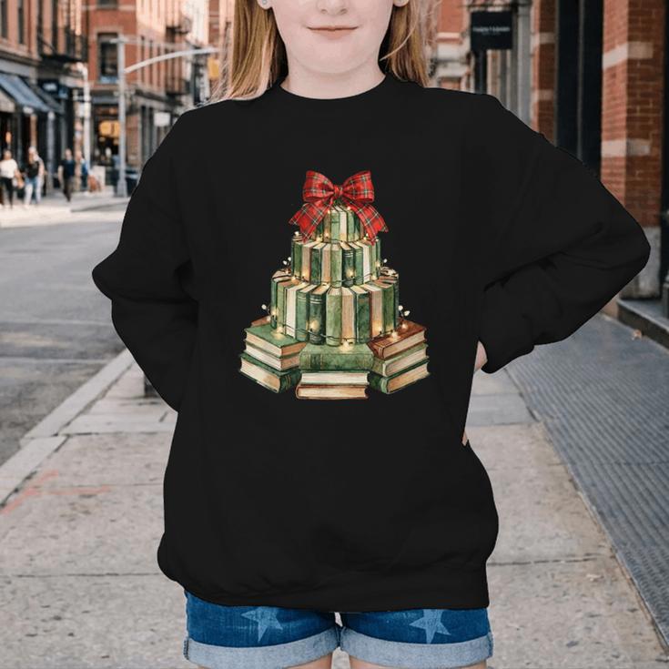 Christmas Book Tree Coquette Bow Xmas Reading Librarian Girl Youth Crewneck Sweatshirt Christmas Book Tree Coquette Bow Xmas Reading Librarian Girl Youth Crewneck Sweatshirt