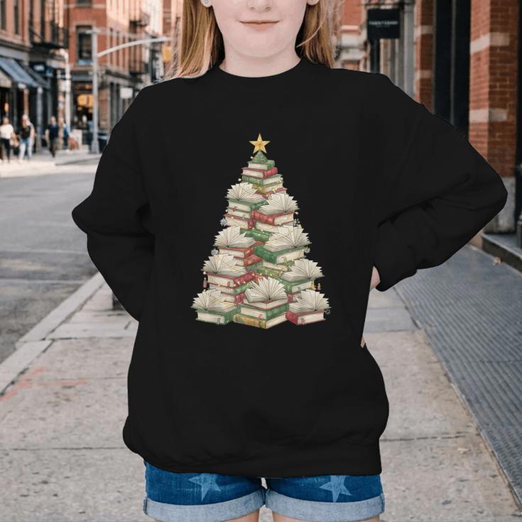Christmas Book Tree Teacher Book Lover Xmas Librarian Youth Crewneck Sweatshirt