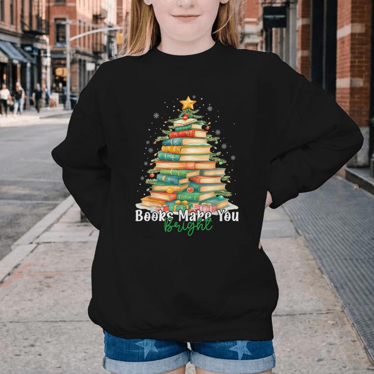 Christmas Books Make You Bright Librarian Teacher Book Lover Youth Crewneck Sweatshirt