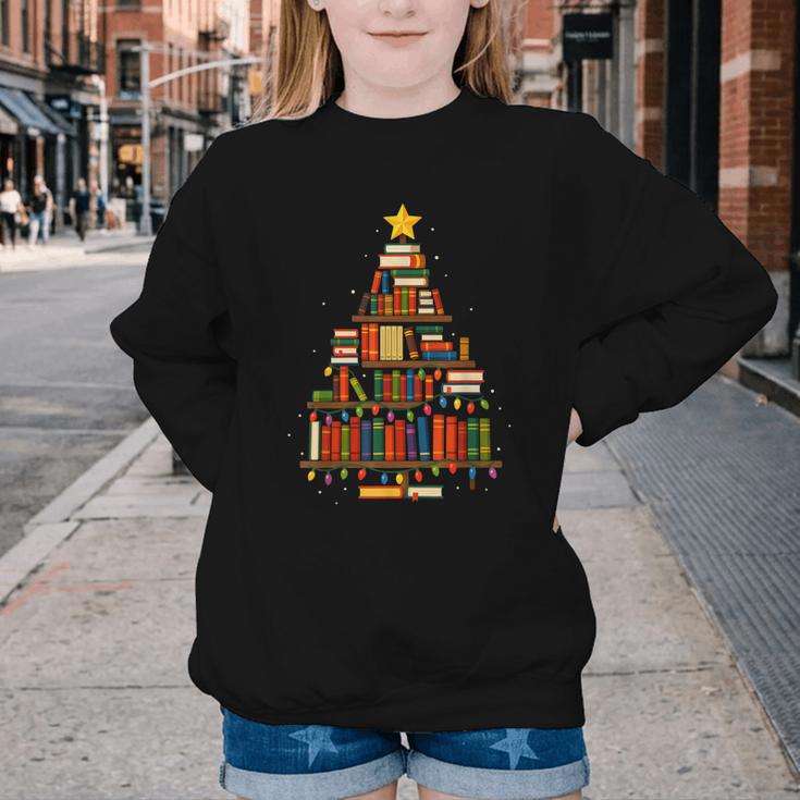 Christmas Tree Bookshelf Book Lover Library Men Women Kids Youth Crewneck Sweatshirt