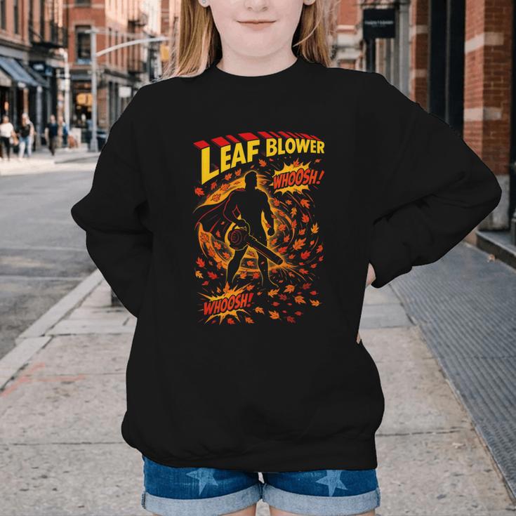 Comic Book Superhero Fall Season Leaf Blower Youth Crewneck Sweatshirt