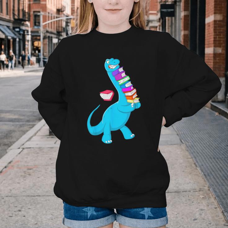 Cool Dinosaur Books Art For Men Women Libarian Book Lover Youth Crewneck Sweatshirt