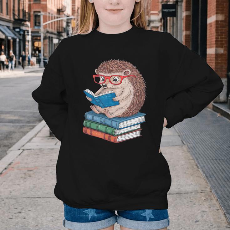 Cool Hedgehog Book Nerd Readers Youth Crewneck Sweatshirt