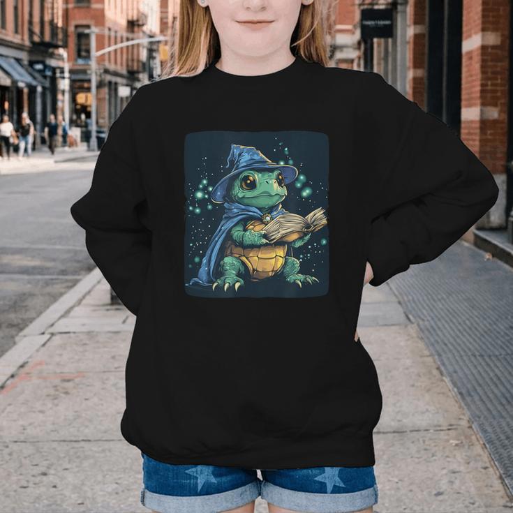 Cool Magical Book With Wizard Turtle For Adults And Kids Youth Crewneck Sweatshirt