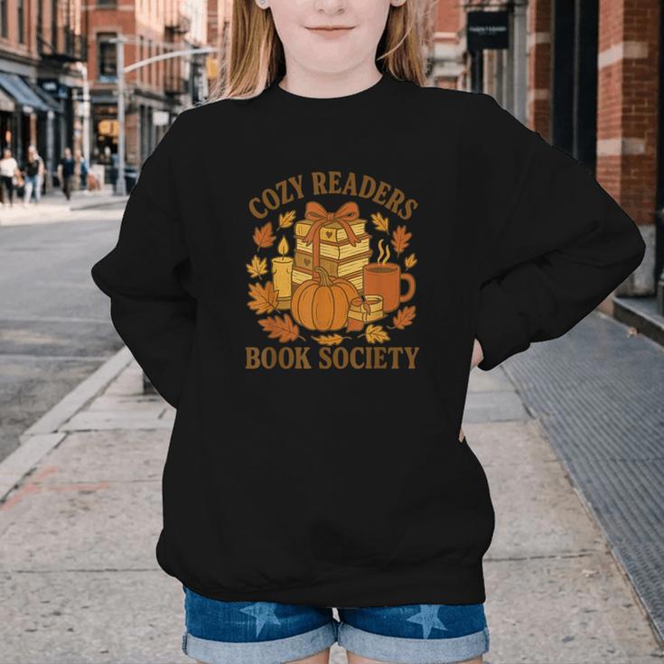 Cozy Readers Book Society Vintage Fall Books & Pumpkin Youth Crewneck Sweatshirt
