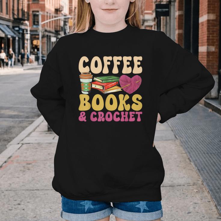 Crochet Coffee Reading Books Crocheter Crocheting Youth Crewneck Sweatshirt
