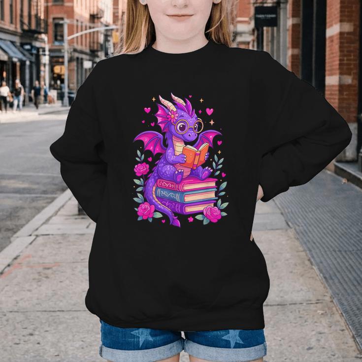 Cute Dragon Reading Books Bookworm Youth Crewneck Sweatshirt Cute Dragon Reading Books Bookworm Youth Crewneck Sweatshirt