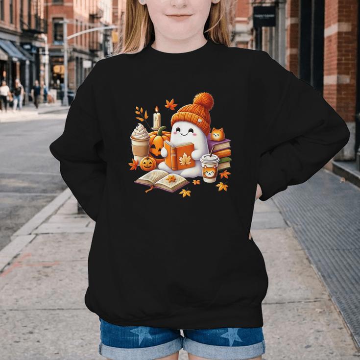 Cute Ghost Reading Book Lovers Halloween Pumpkin Women Girls Youth Crewneck Sweatshirt Cute Ghost Reading Book Lovers Halloween Pumpkin Women Girls Youth Crewneck Sweatshirt