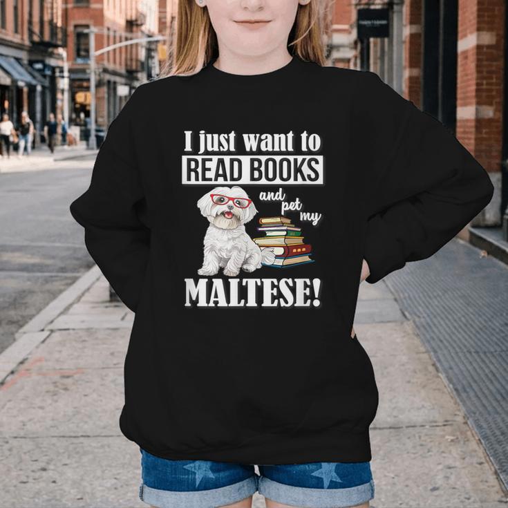 Cute Glasses Read Books & Pet My Maltese Lover Youth Crewneck Sweatshirt